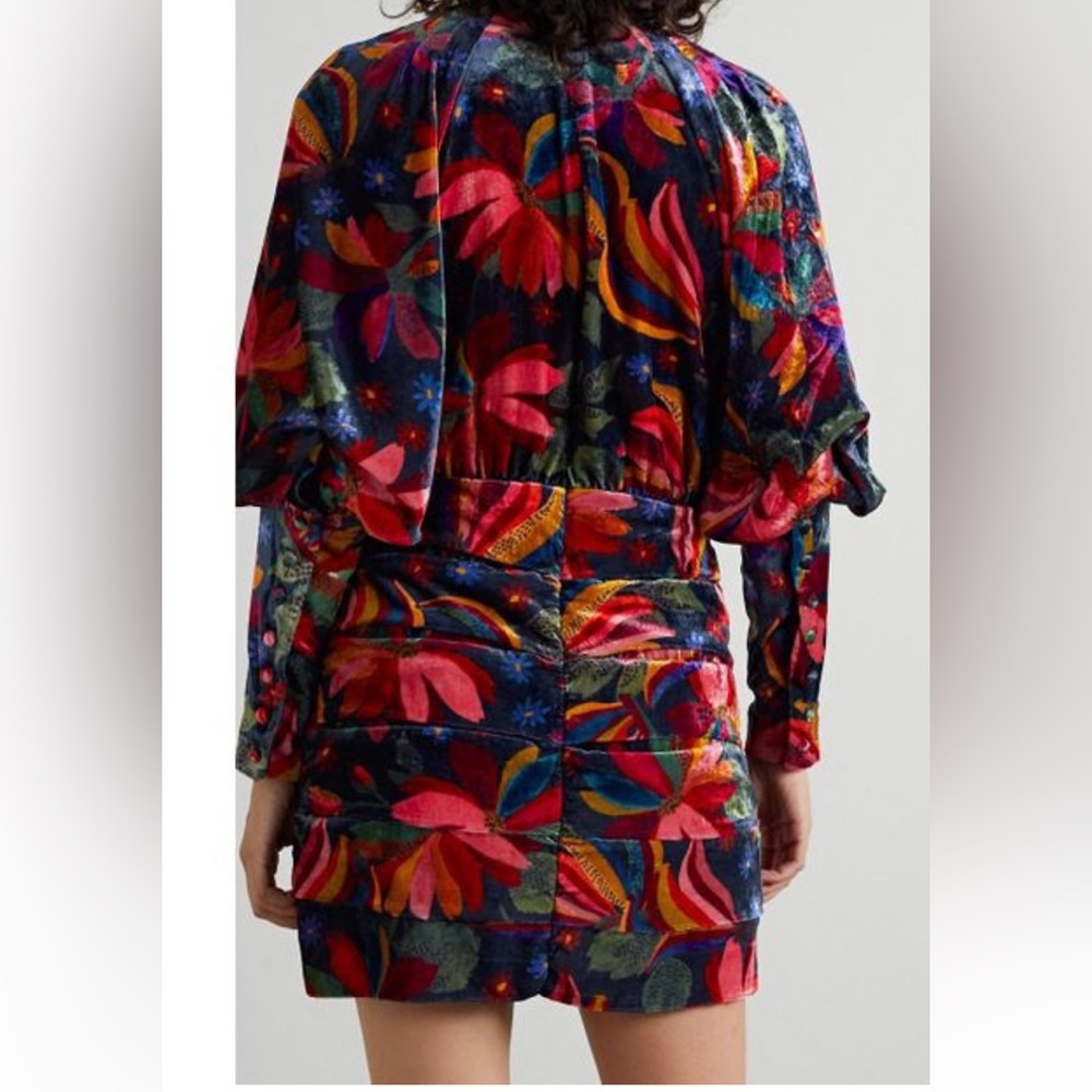 Farm Rio mini dress made from plush velvet printed with array of colorful blooms - Picture 3 of 12